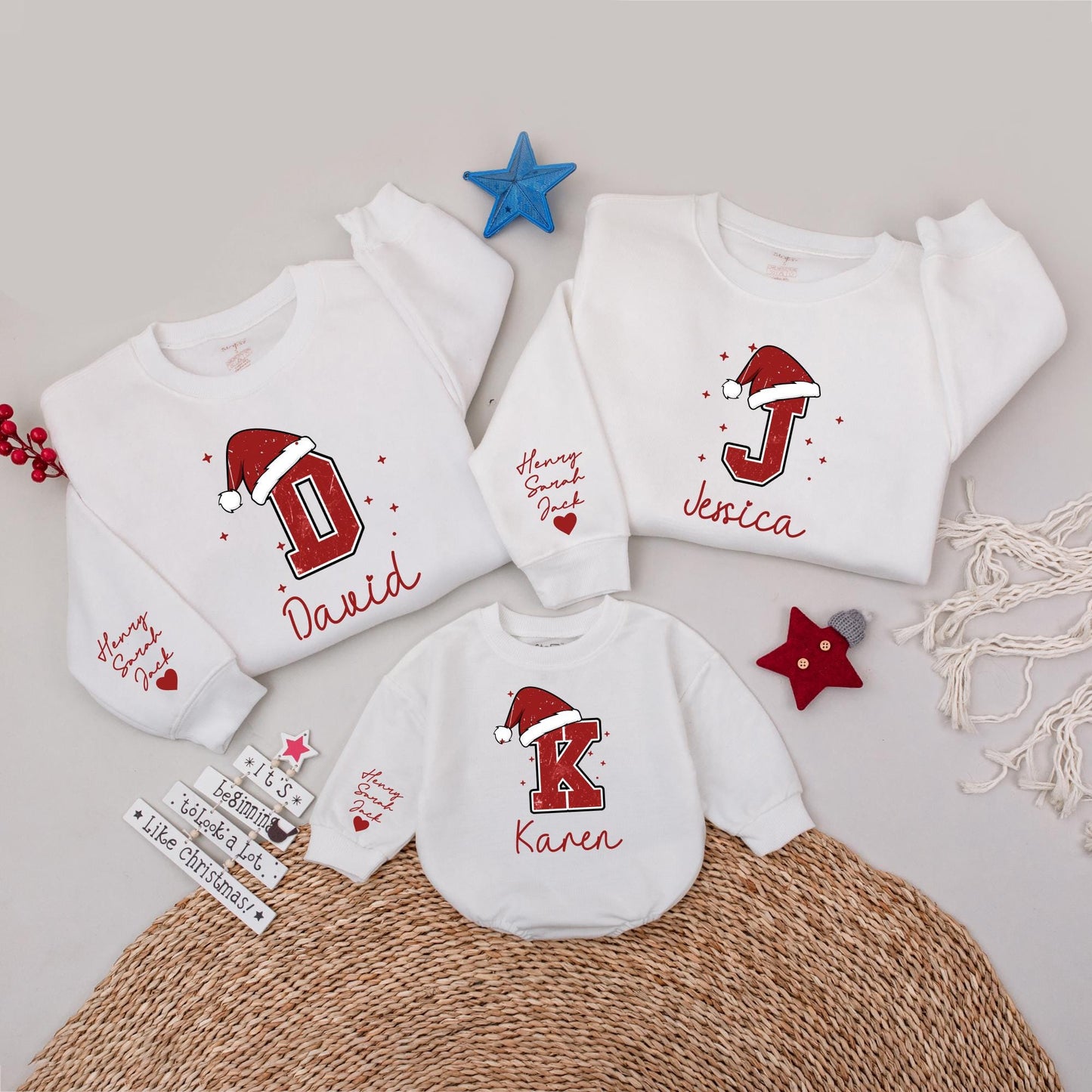 Matching Family Christmas Shirts - Custom Name Monogram Sweatshirts