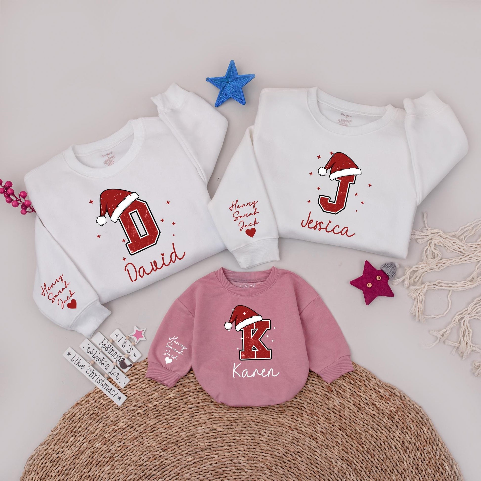 Matching Family Christmas Shirts - Custom Name Monogram Sweatshirts