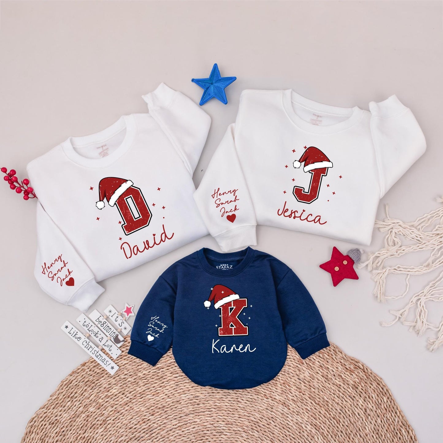 Matching Family Christmas Shirts - Custom Name Monogram Sweatshirts