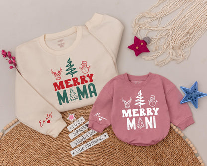 Matching Christmas Family Shirts: Merry Mama & Mini Personalized Tees