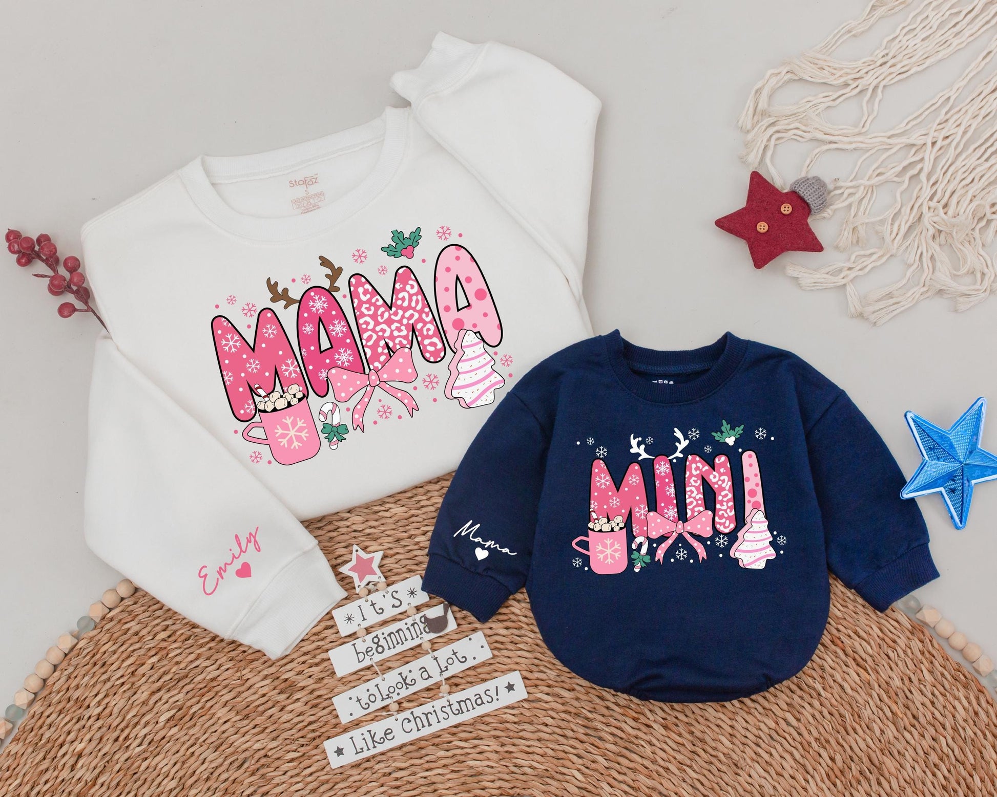 Cozy Christmas Pink Coquette Tees: Mama and Mini Matching Gift