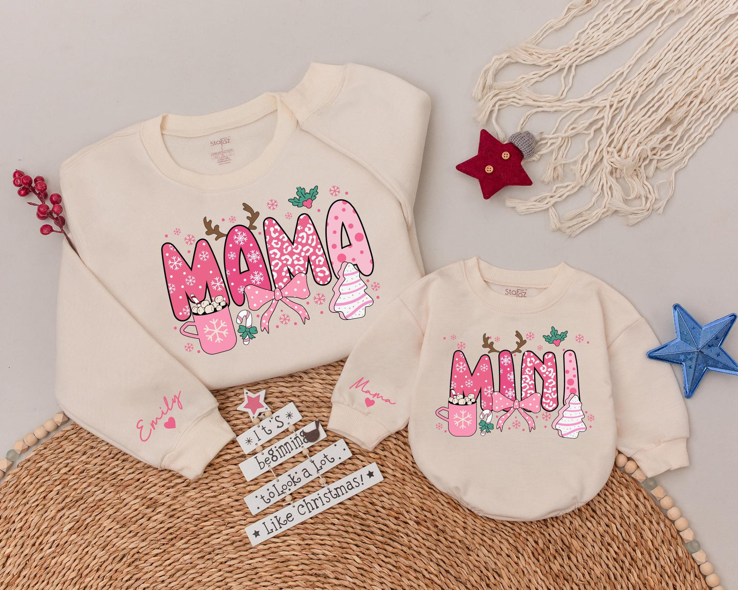 Cozy Christmas Pink Coquette Tees: Mama and Mini Matching Gift