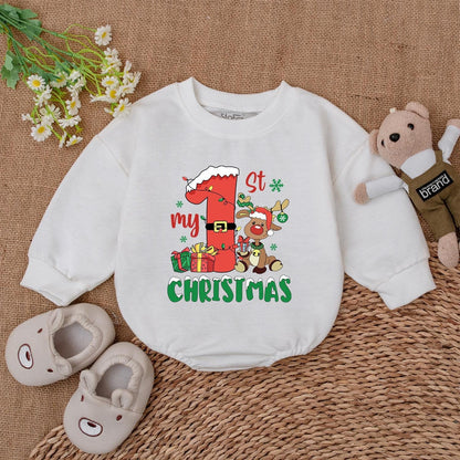 Festive Reindeer Bubble Romper - 1st Christmas Baby Bodysuit Gift