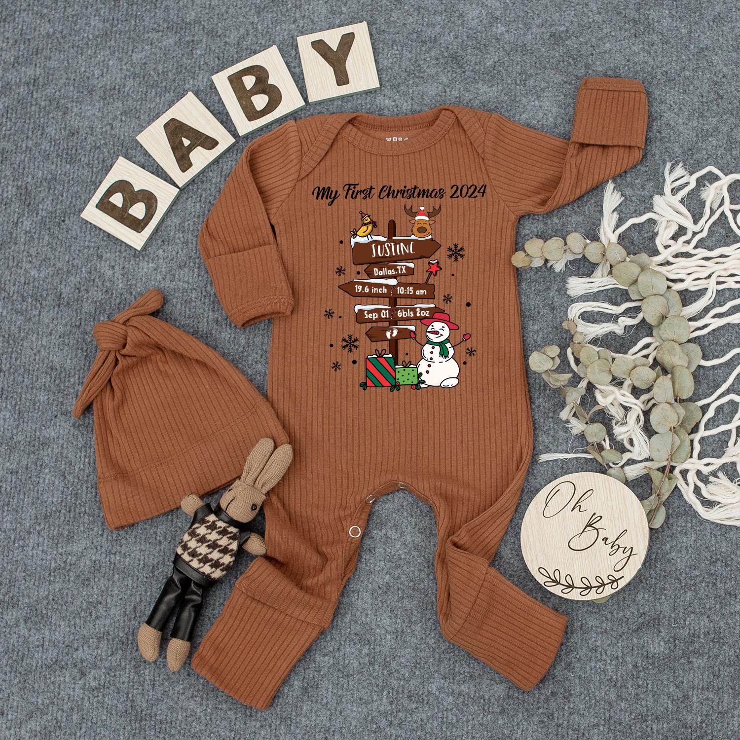 My First Christmas 2024 Bodysuit & Hat Set Personalized Newborn Outfit Custom Baby Girl Coming Home Outfit Holiday Jumpsuit Baby Shower Gift Set 19.6 inch