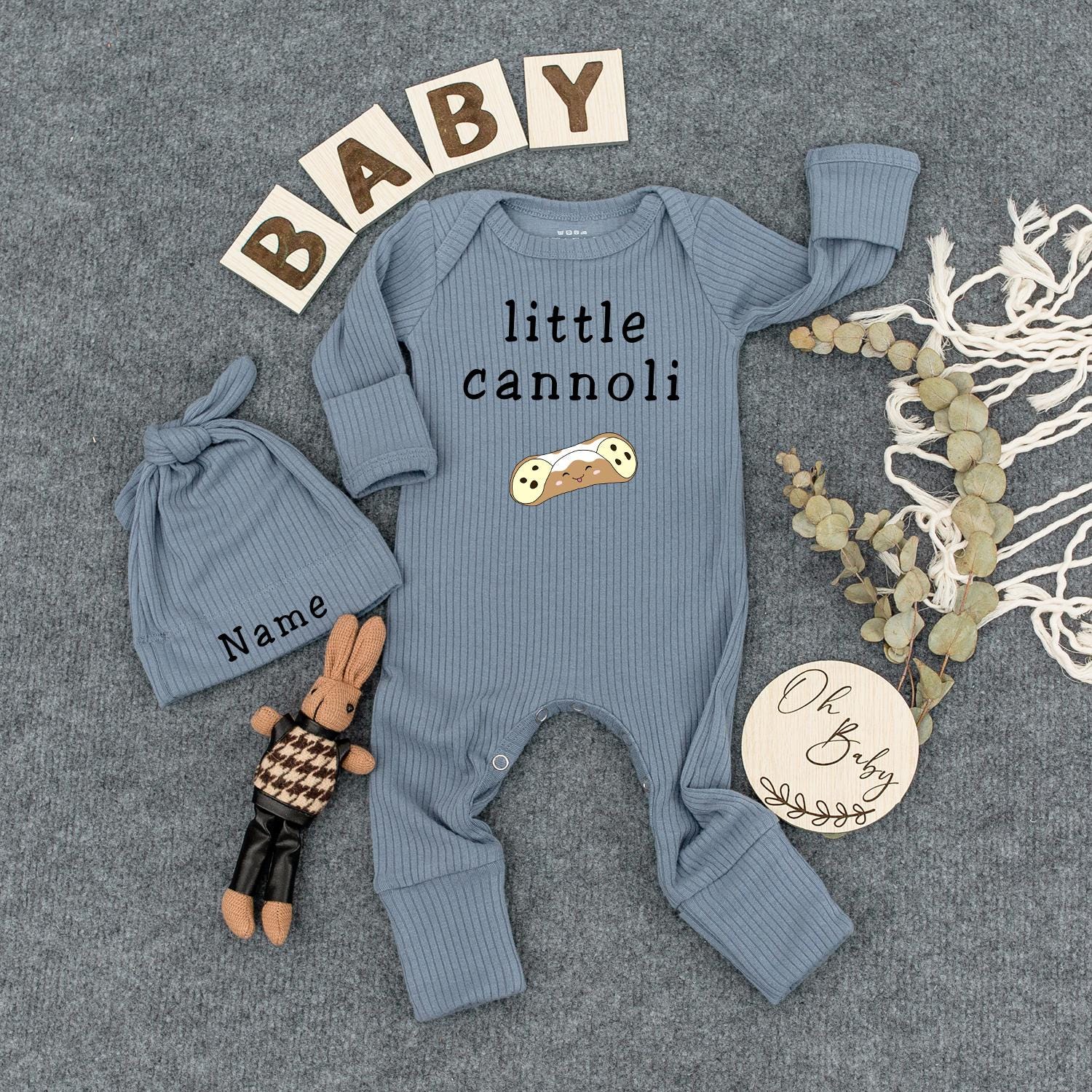 Little Cannoli Baby Bodysuit and Hat Set Cute Pastry Cartoon Outfit Unisex Newborn Gift Going Home Outfit Baby Keepsake