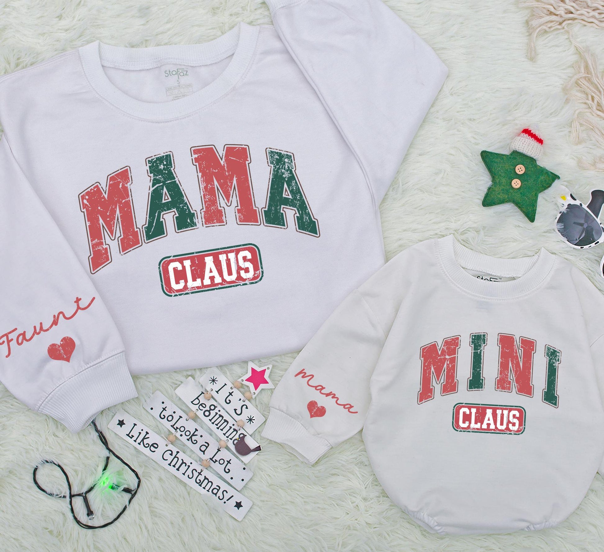 Retro Mama Claus & Mini Claus Matching Christmas Sweatshirts Family Outfits Cozy Holiday Gift