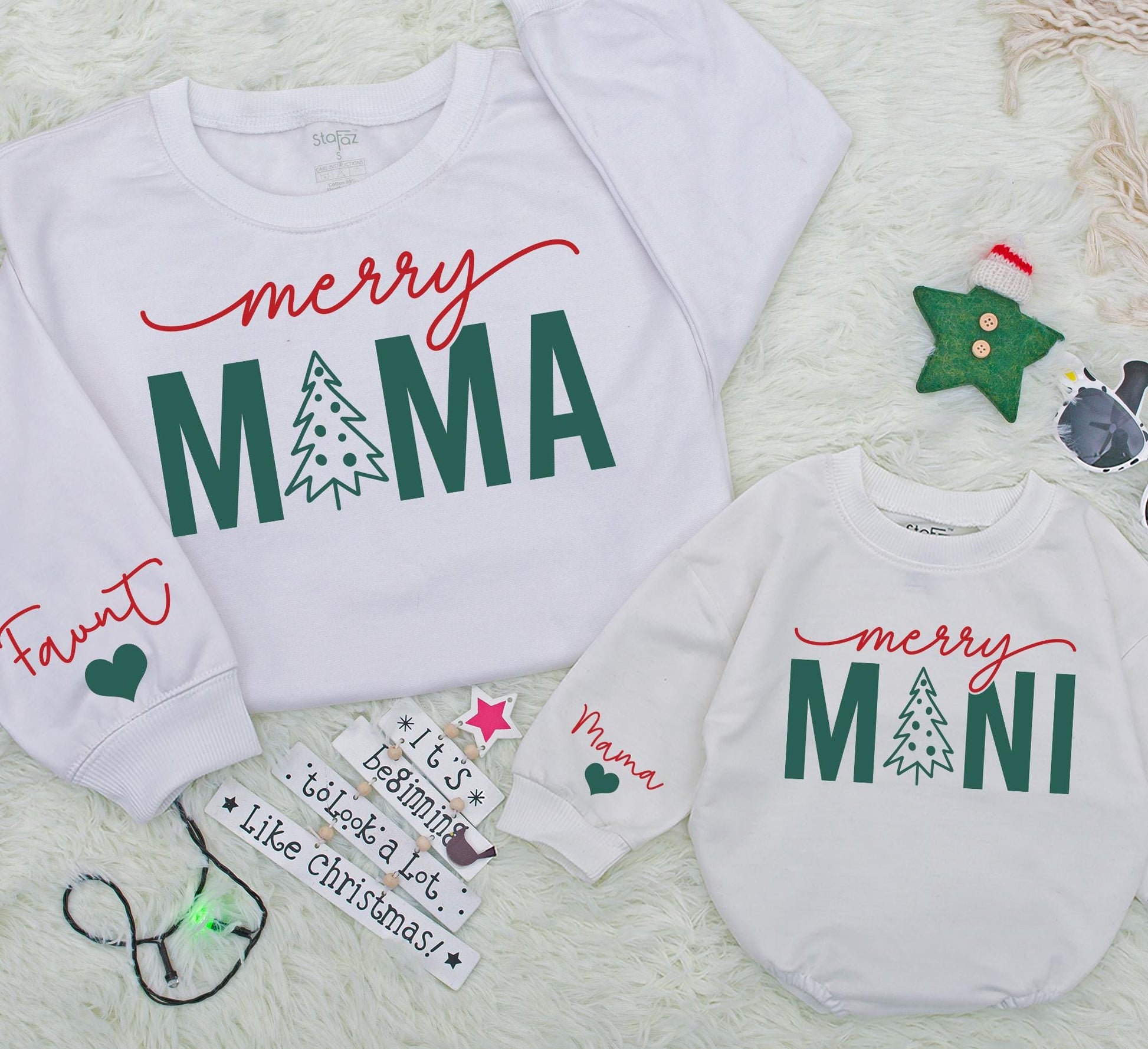 Matching Mom and Baby Christmas Outfit, Personalized Sweaters Set