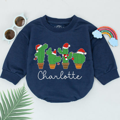 Custom Christmas Cactus Romper: Newborn, Baby Shower, Xmas Gift