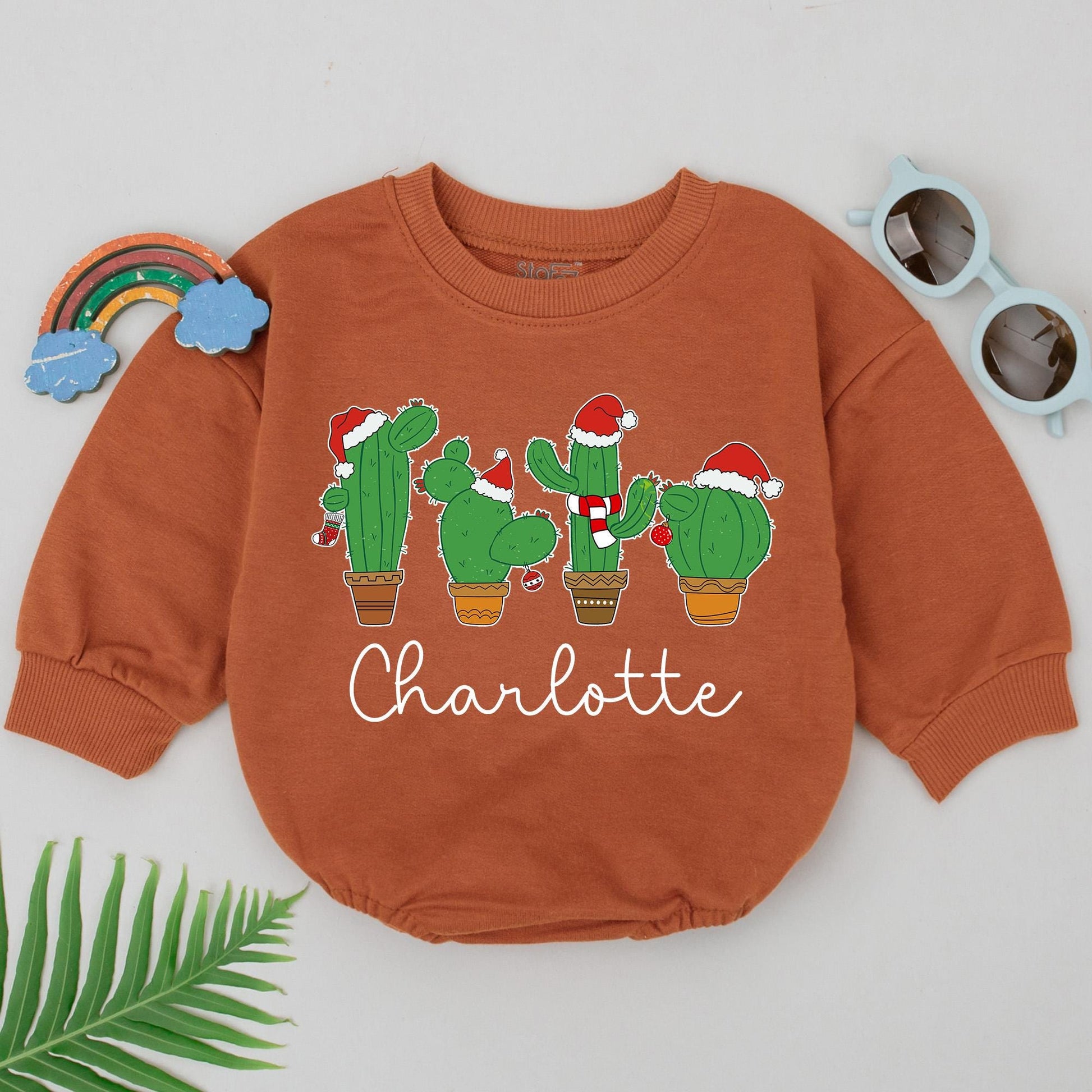 Custom Christmas Cactus Romper: Newborn, Baby Shower, Xmas Gift