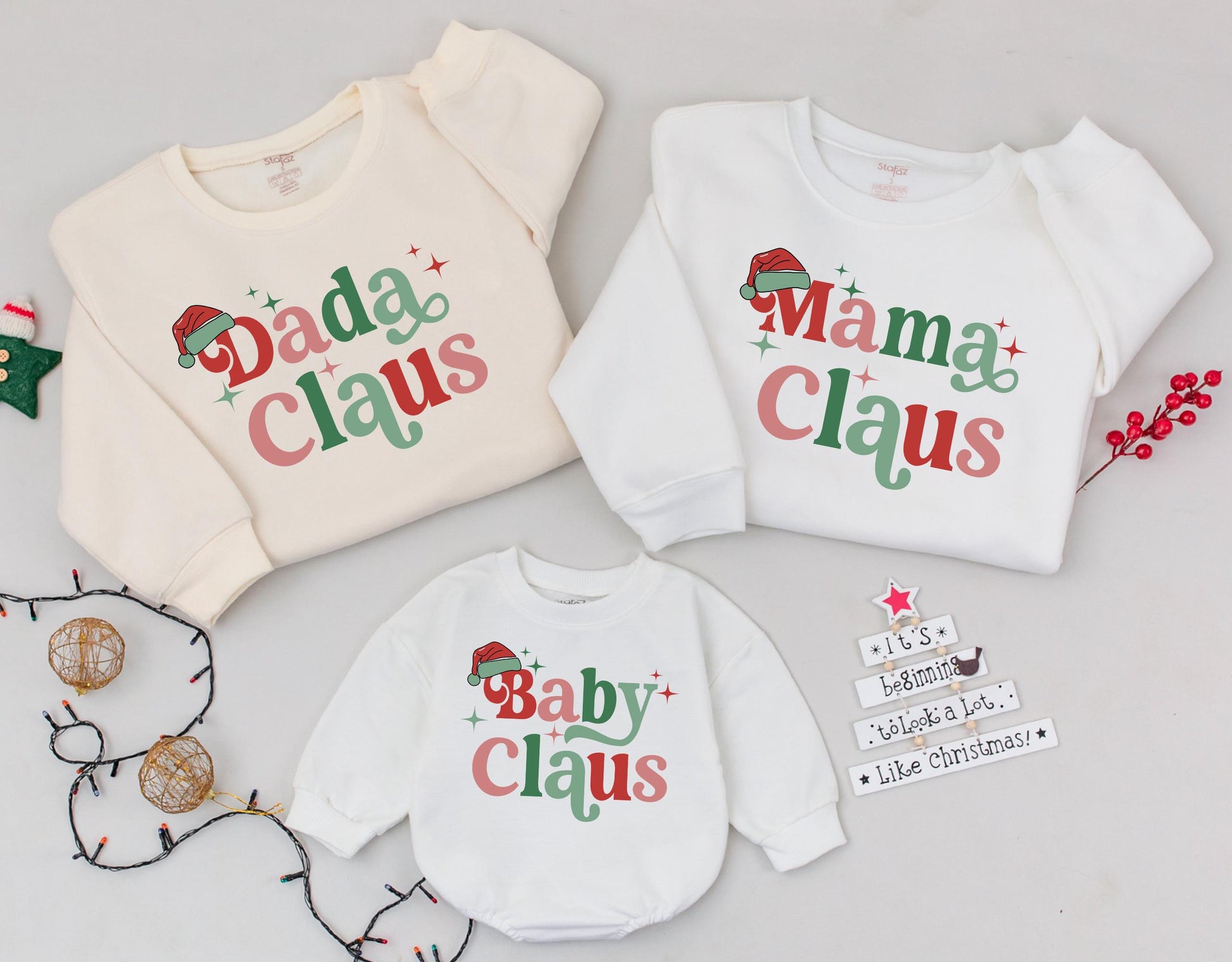 Mama & Mini Claus Sweaters: Matching Family Retro Christmas Outfits