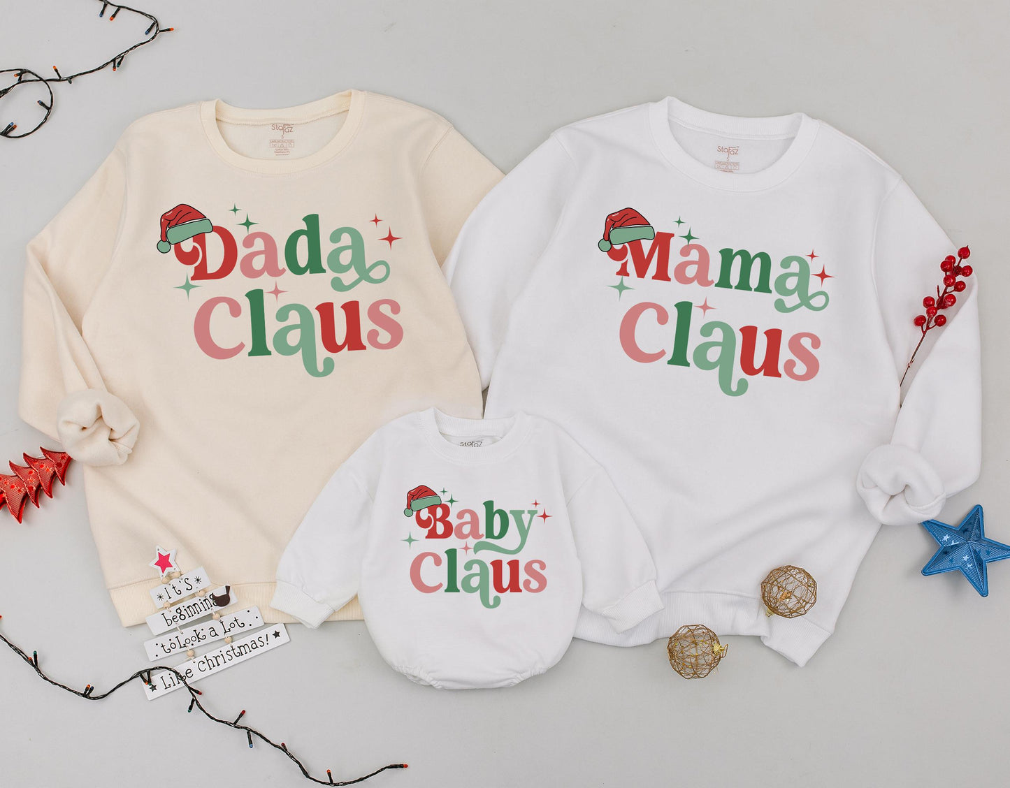 Mama & Mini Claus Sweaters: Matching Family Retro Christmas Outfits