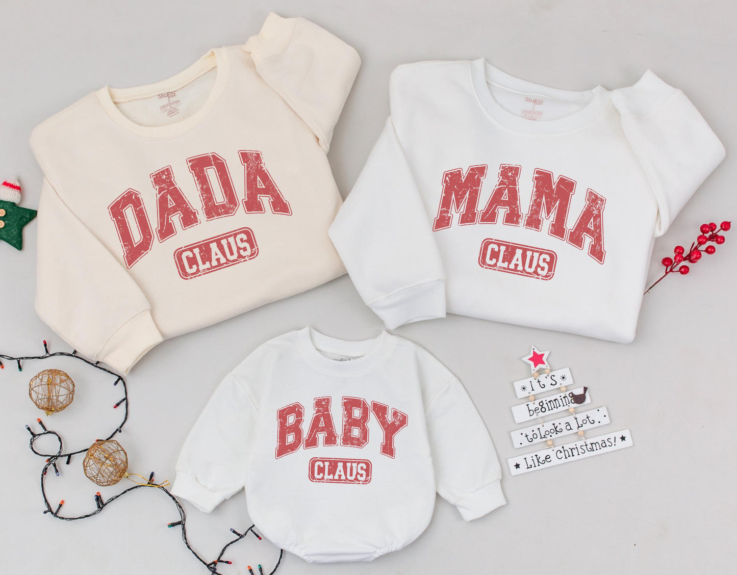 Retro Christmas Family Matching Outfits: Mama, Papa, Mini Claus Set