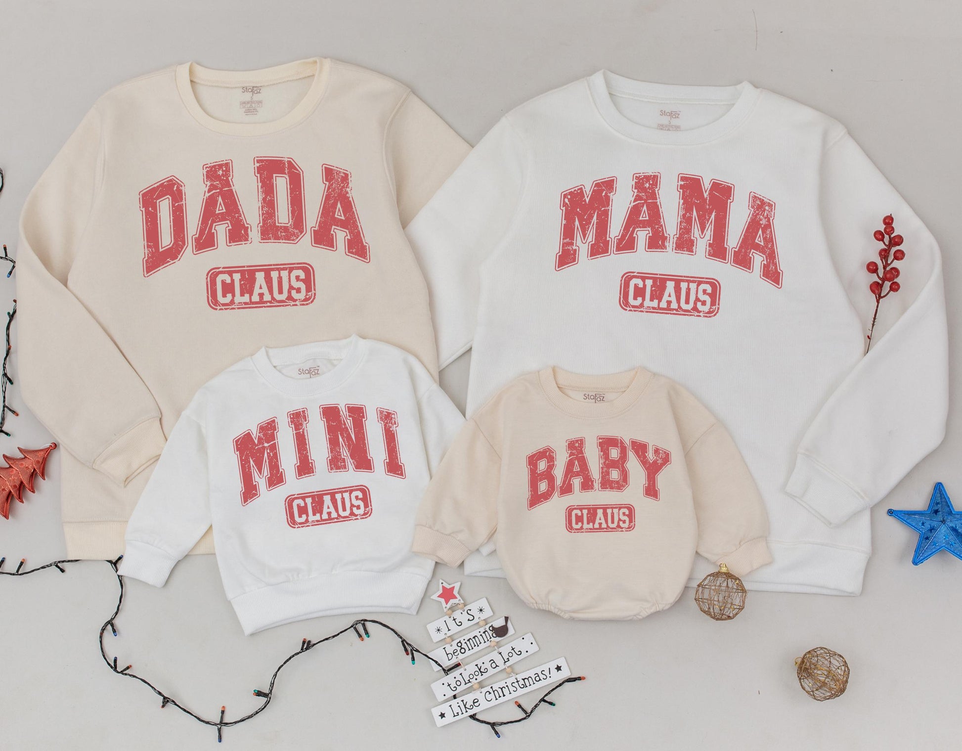 Retro Christmas Family Matching Outfits: Mama, Papa, Mini Claus Set