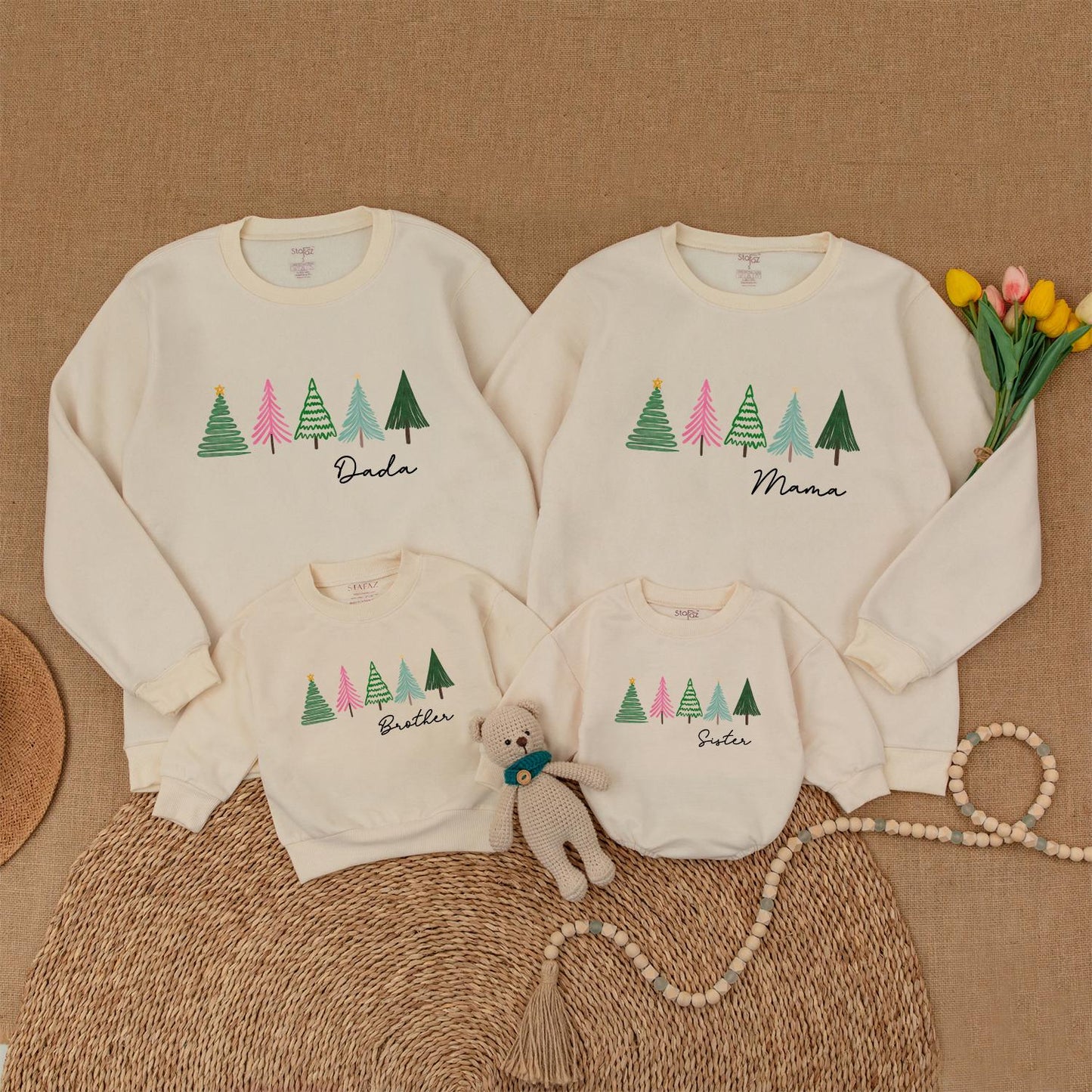 Matching Family Xmas Sweatshirts: Trendy Trees & Retro Holiday Style