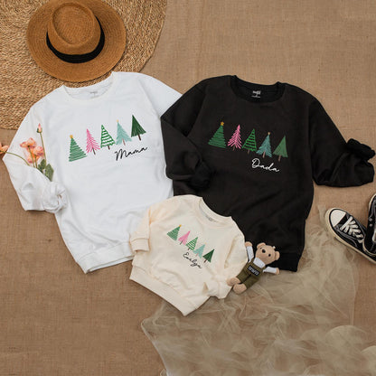 Matching Family Xmas Sweatshirts: Trendy Trees & Retro Holiday Style