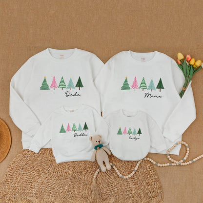 Matching Family Xmas Sweatshirts: Trendy Trees & Retro Holiday Style