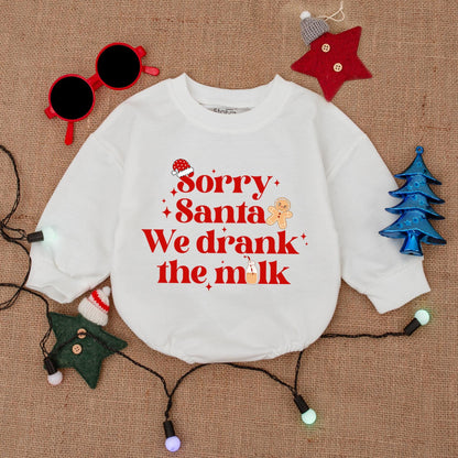 Sorry Santa Drank the Milk Bodysuit Baby's First Christmas Outfit Twin Holiday Romper Cheerful Newborn Clothes Cartoonish Christmas Present Cute Infant 135
