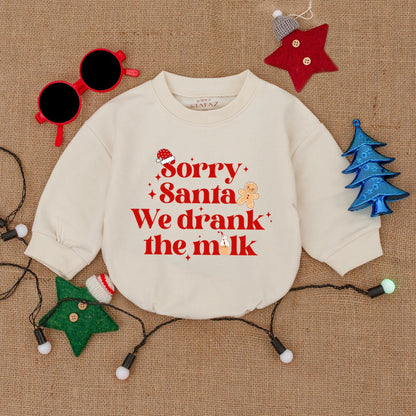 Sorry Santa Drank the Milk Bodysuit Baby's First Christmas Outfit Twin Holiday Romper Cheerful Newborn Clothes Cartoonish Christmas Present Cute Infant 135