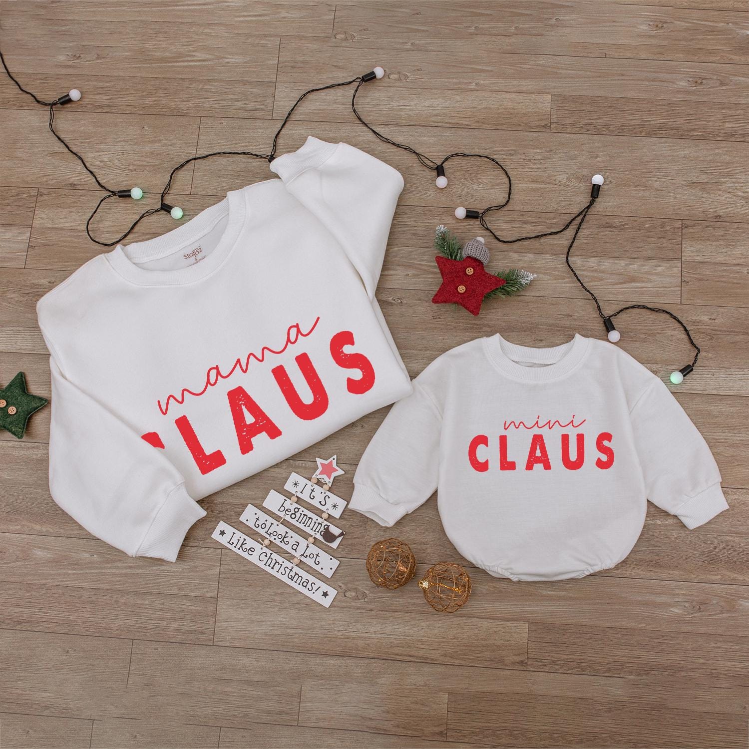 Mama and Mini Claus Christmas Sweaters: Matching Family Outfits