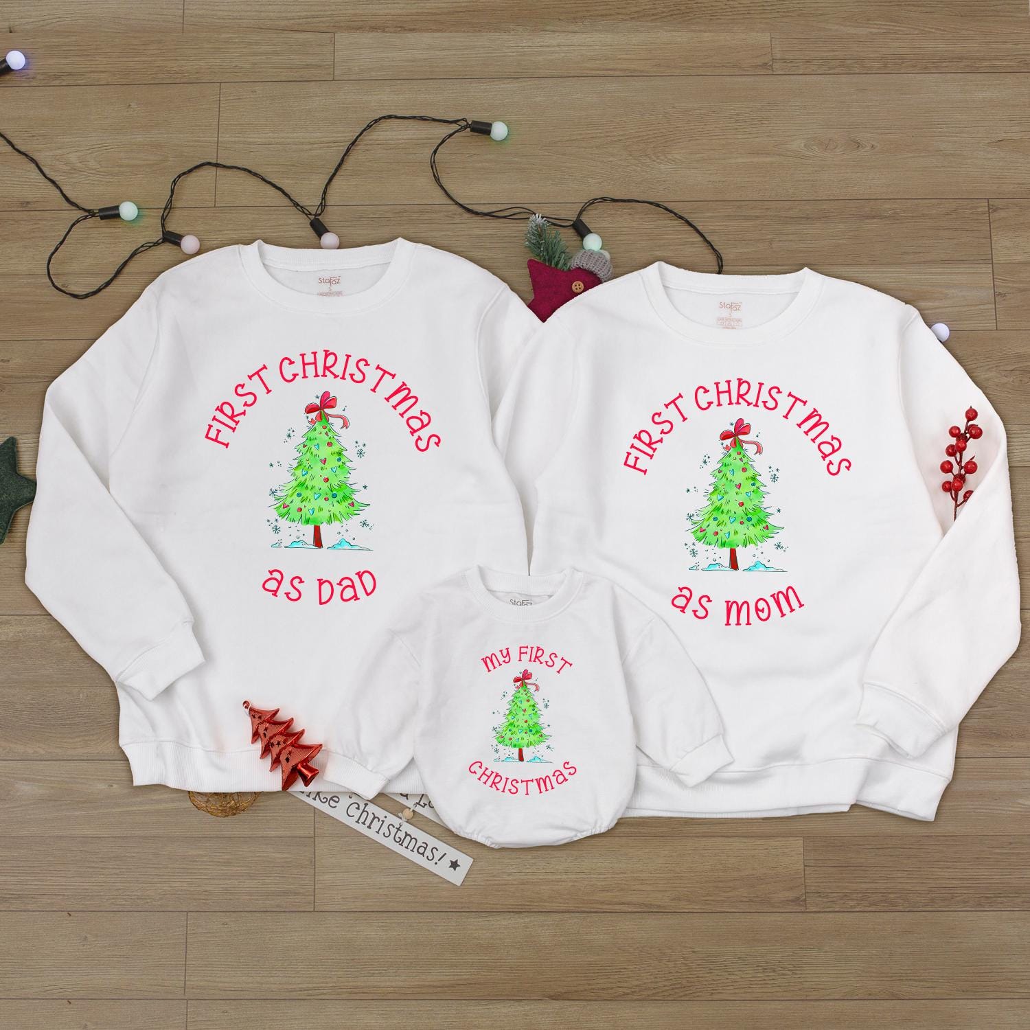 First Christmas Family Sweater Set: Mommy, Daddy, Baby 2024 Tee