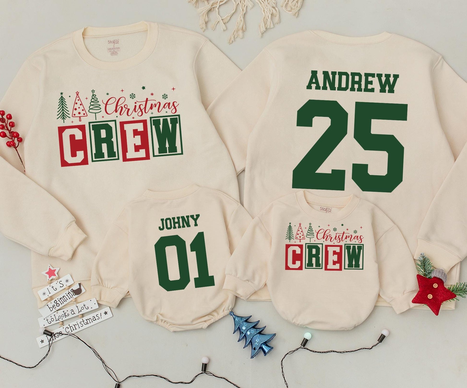 Matching Family Christmas Sweatshirts & Personalized Baby Rompers