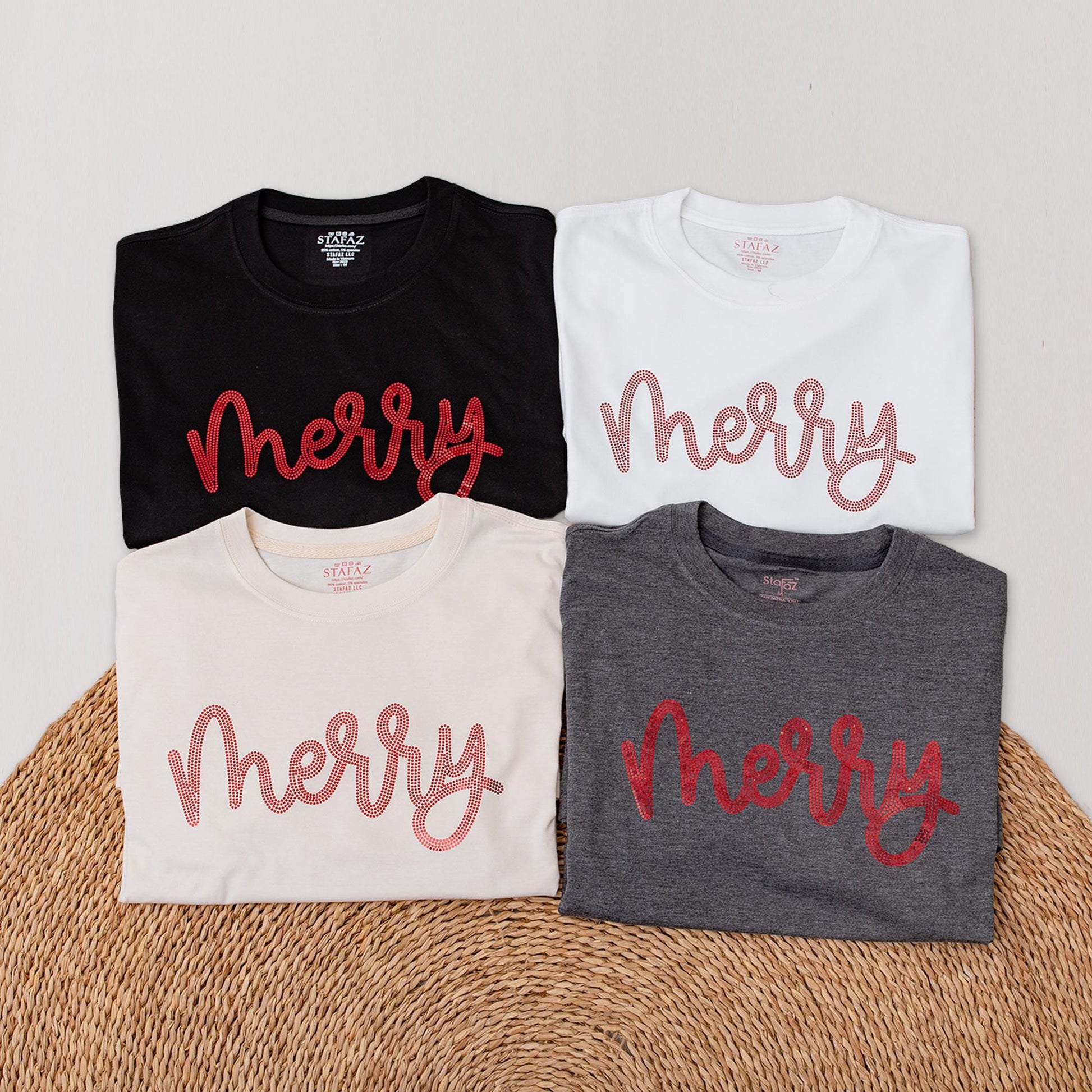 Merry Christmas Glitter Wordmark Shirt: Sparkly Holiday Tee with Shimmering Red & Pink Sequins, Festive Bling Bling Outfit, Women's Christmas Clothes
