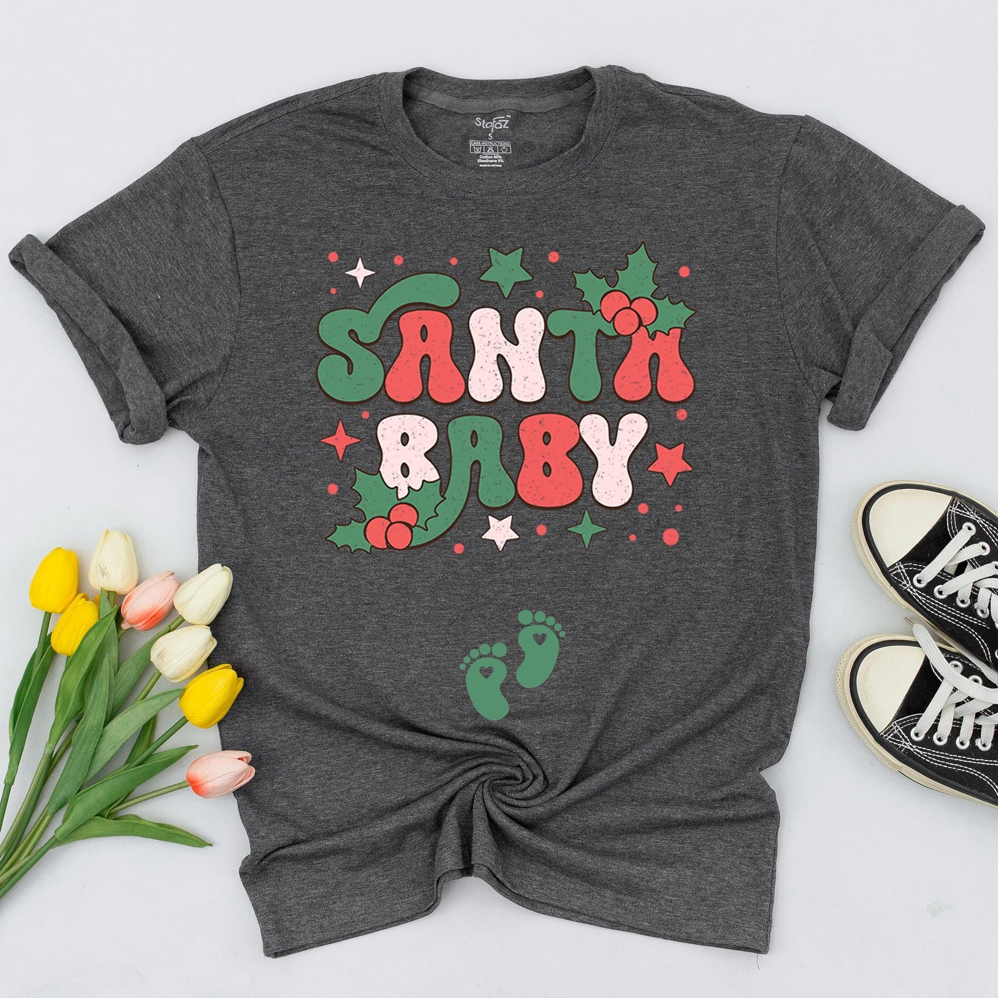 Pregnant Santa Baby Christmas Maternity Sweatshirt Vintage Retro Style New Mom Gift Pregnancy Reveal Expecting Festive Holiday Tee