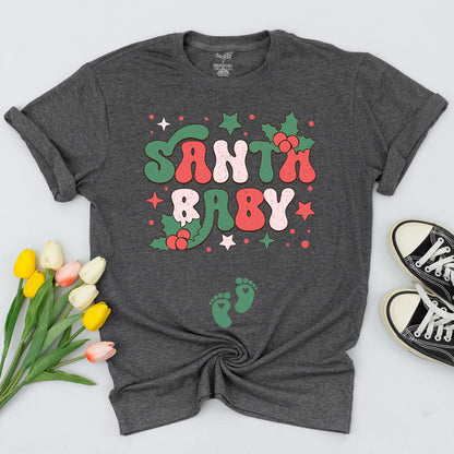 Pregnant Santa Baby Christmas Maternity Sweatshirt Vintage Retro Style New Mom Gift Pregnancy Reveal Expecting Festive Holiday Tee