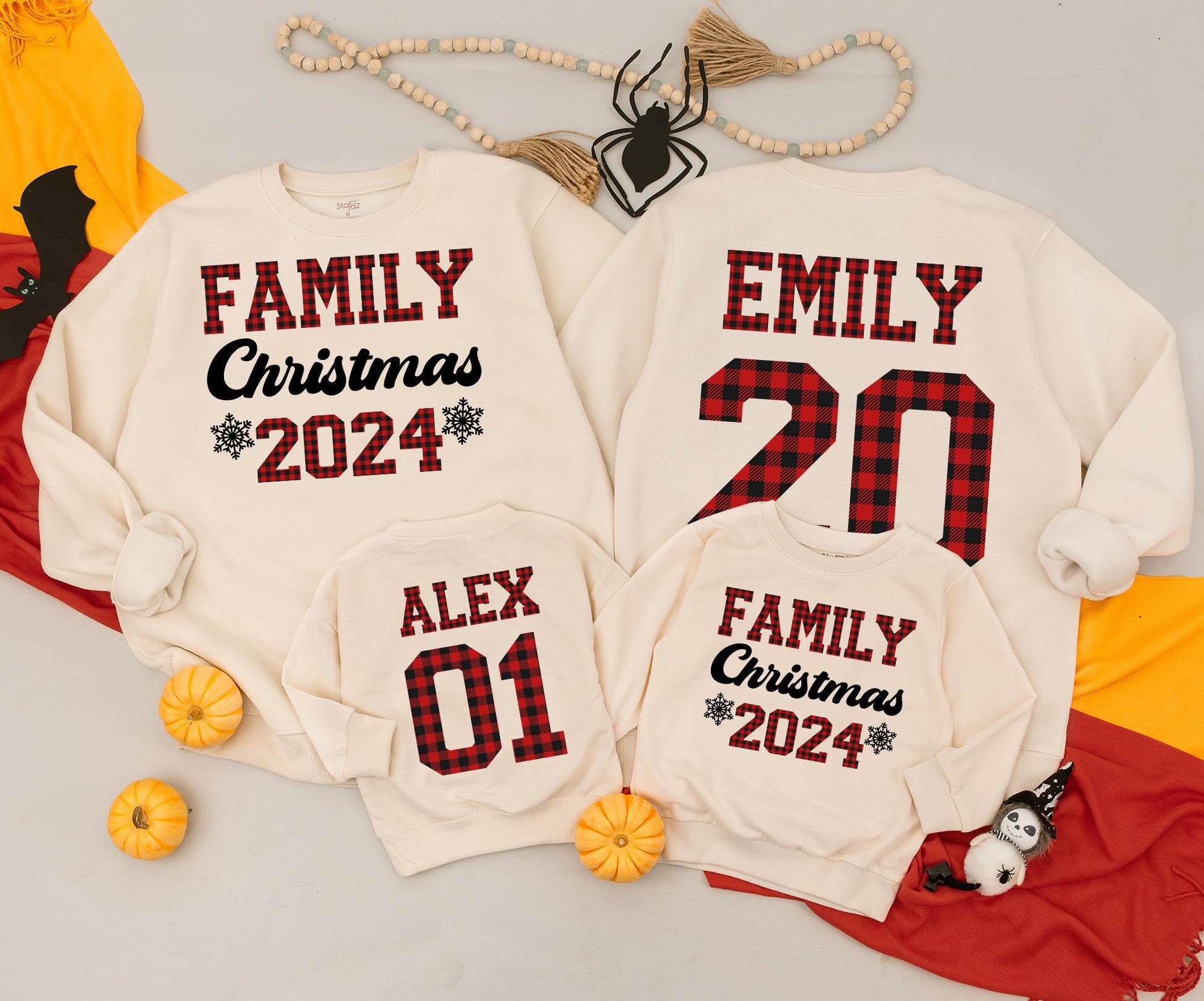 Personalized Family Christmas Sweatshirts 2024, Matching Buffalo Plaid Sweaters for Family, Custom Name Christmas Crew Baby Romper, Festive Holiday