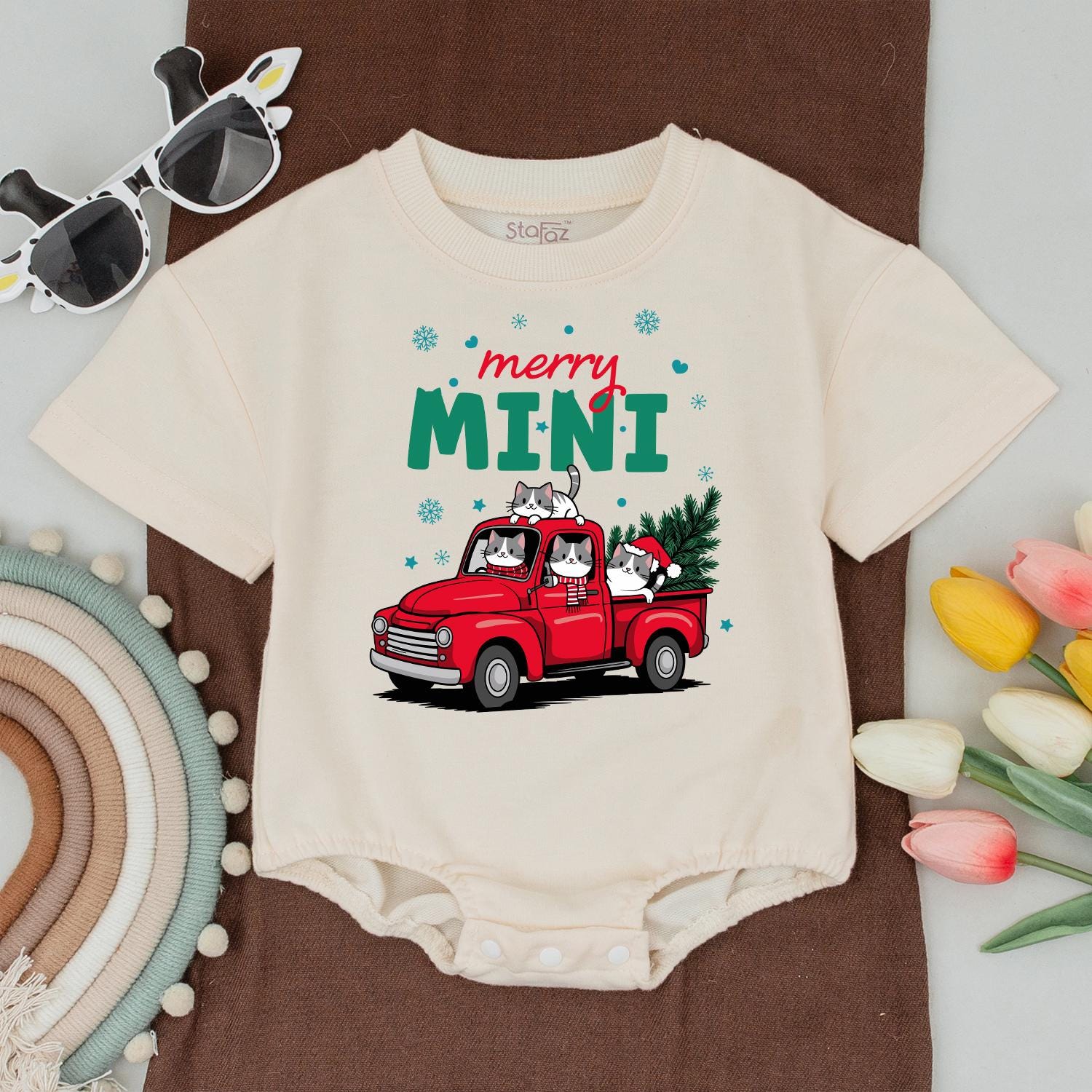 Merry Mama & Mini Christmas Truck Matching Shirts, Cute Cat Family Holiday Outfit, Baby's First Christmas Gift, Festive Mom and Son Tee, Soft Cotton 139