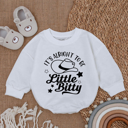 It's Alright To Be Little Bitty Western Baby Romper Sweatshirt Funny Cowboy Bubble Bodysuit Newborn Girl Boy Clothing with Star Design