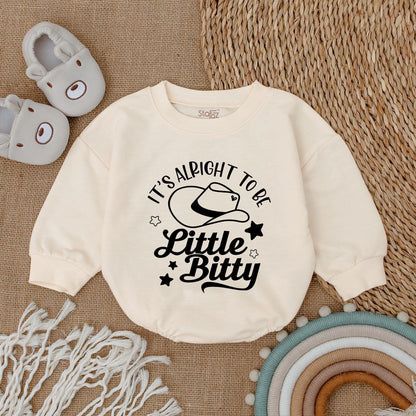 It's Alright To Be Little Bitty Western Baby Romper Sweatshirt Funny Cowboy Bubble Bodysuit Newborn Girl Boy Clothing with Star Design