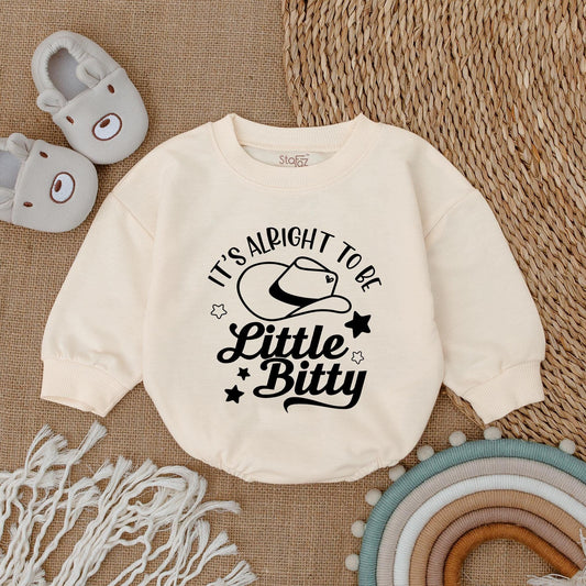 It's Alright To Be Little Bitty Western Baby Romper Sweatshirt Funny Cowboy Bubble Bodysuit Newborn Girl Boy Clothing with Star Design