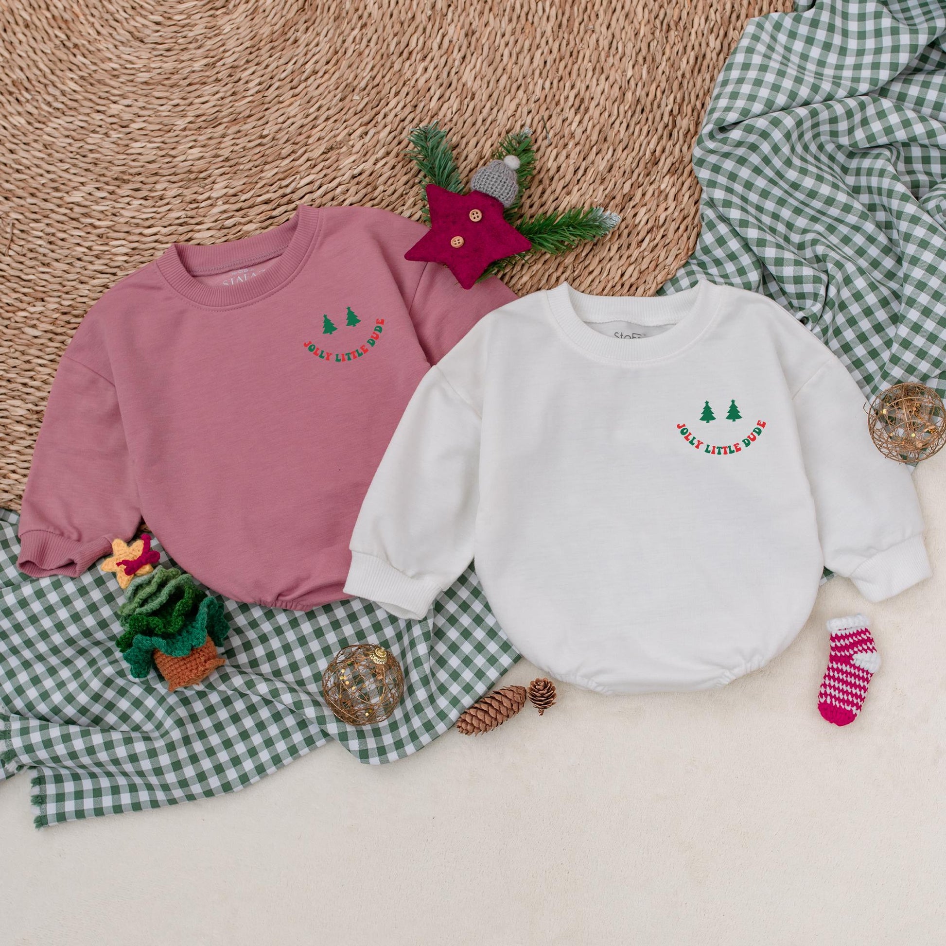 Jolly Little Dude Christmas Romper: Retro Baby Boy Outfit with Checkerboard Fun! Holiday Bodysuit, Winter Clothes, Perfect First Christmas Gift Idea (139)