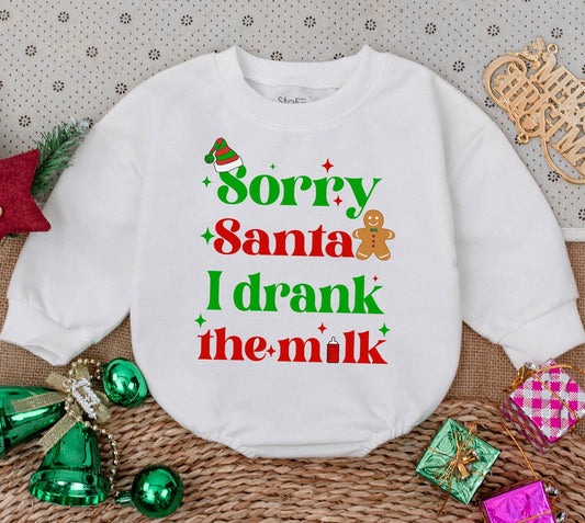 Sorry Santa I Drank The Milk Baby Romper First Christmas Outfit Long Sleeve Cute Newborn Infant Bodysuit Cozy Holiday Gift for Babies