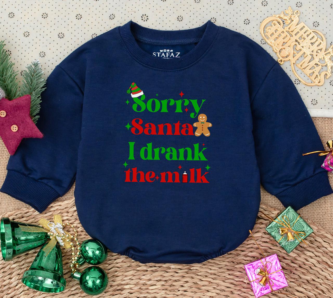 Sorry Santa I Drank The Milk Baby Romper First Christmas Outfit Long Sleeve Cute Newborn Infant Bodysuit Cozy Holiday Gift for Babies