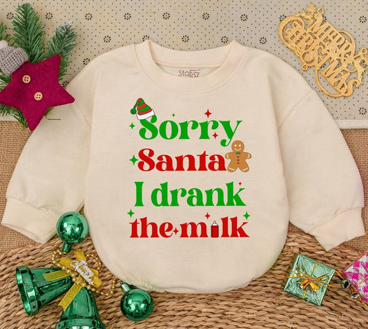 Sorry Santa I Drank The Milk Baby Romper First Christmas Outfit Long Sleeve Cute Newborn Infant Bodysuit Cozy Holiday Gift for Babies