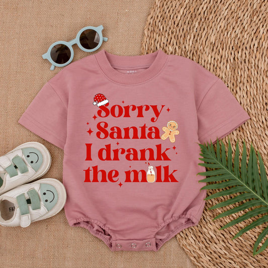 Sorry Santa I Drank The Milk Baby Romper Cute Christmas Bodysuit Festive Holiday Outfit with Santa Hat Gingerbread Man Milk Bottle Cozy Newborn Gift