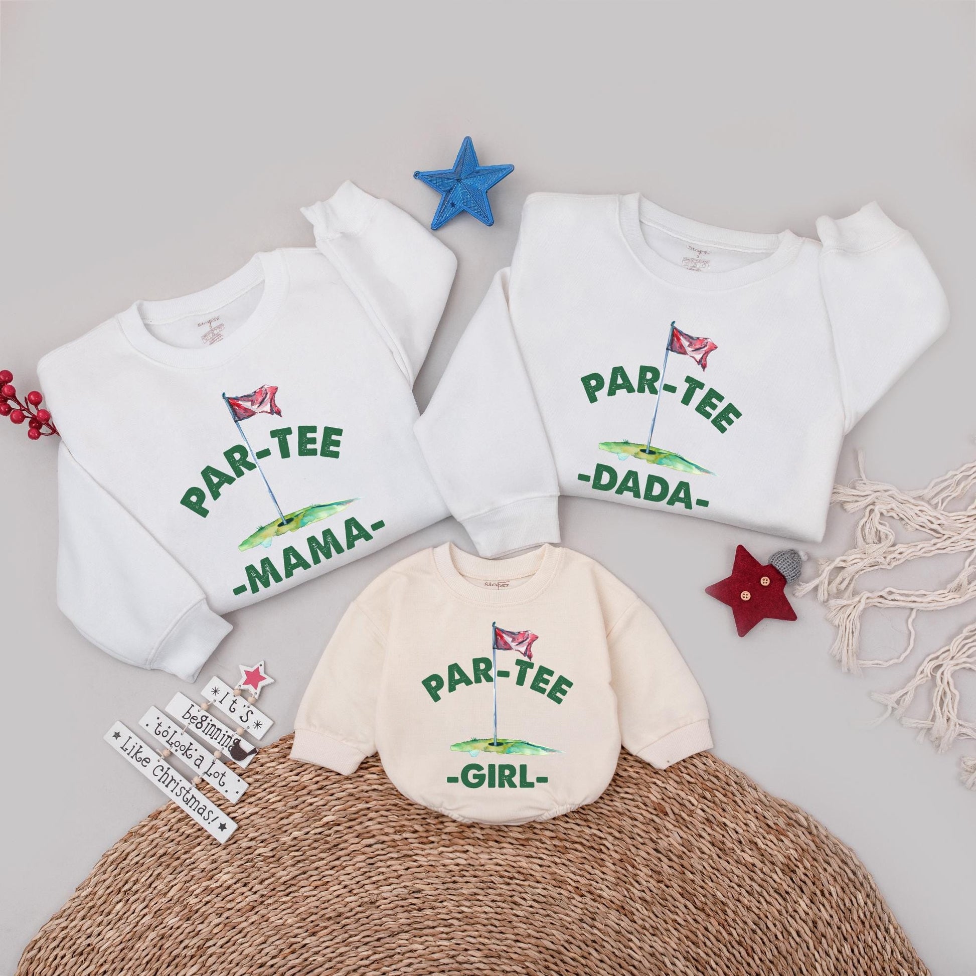 Personalized Golf Par-Tee Family Birthday Sweatshirts Mama Dada Girl Matching Outfits Fun Golf Green Hole-in-One Celebration