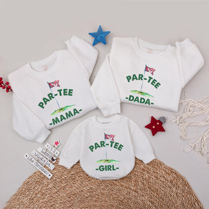 Personalized Golf Par-Tee Family Birthday Sweatshirts Mama Dada Girl Matching Outfits Fun Golf Green Hole-in-One Celebration