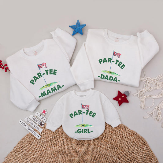 Personalized Golf Par-Tee Family Birthday Sweatshirts Mama Dada Girl Matching Outfits Fun Golf Green Hole-in-One Celebration