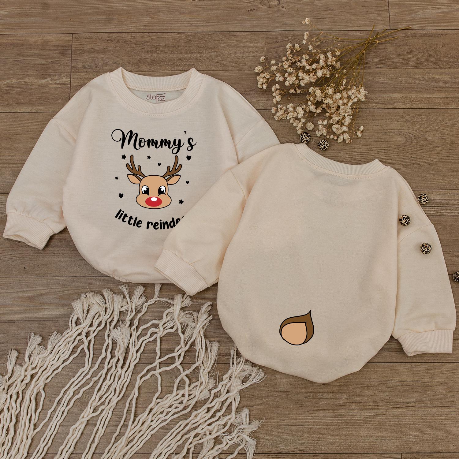 Mommy's Little Reindeer Holiday Outfit! Baby Romper & Kids Shirt Set, Cute Christmas Reindeer Face and Tail Design, Matching Family First Christmas Fun 140