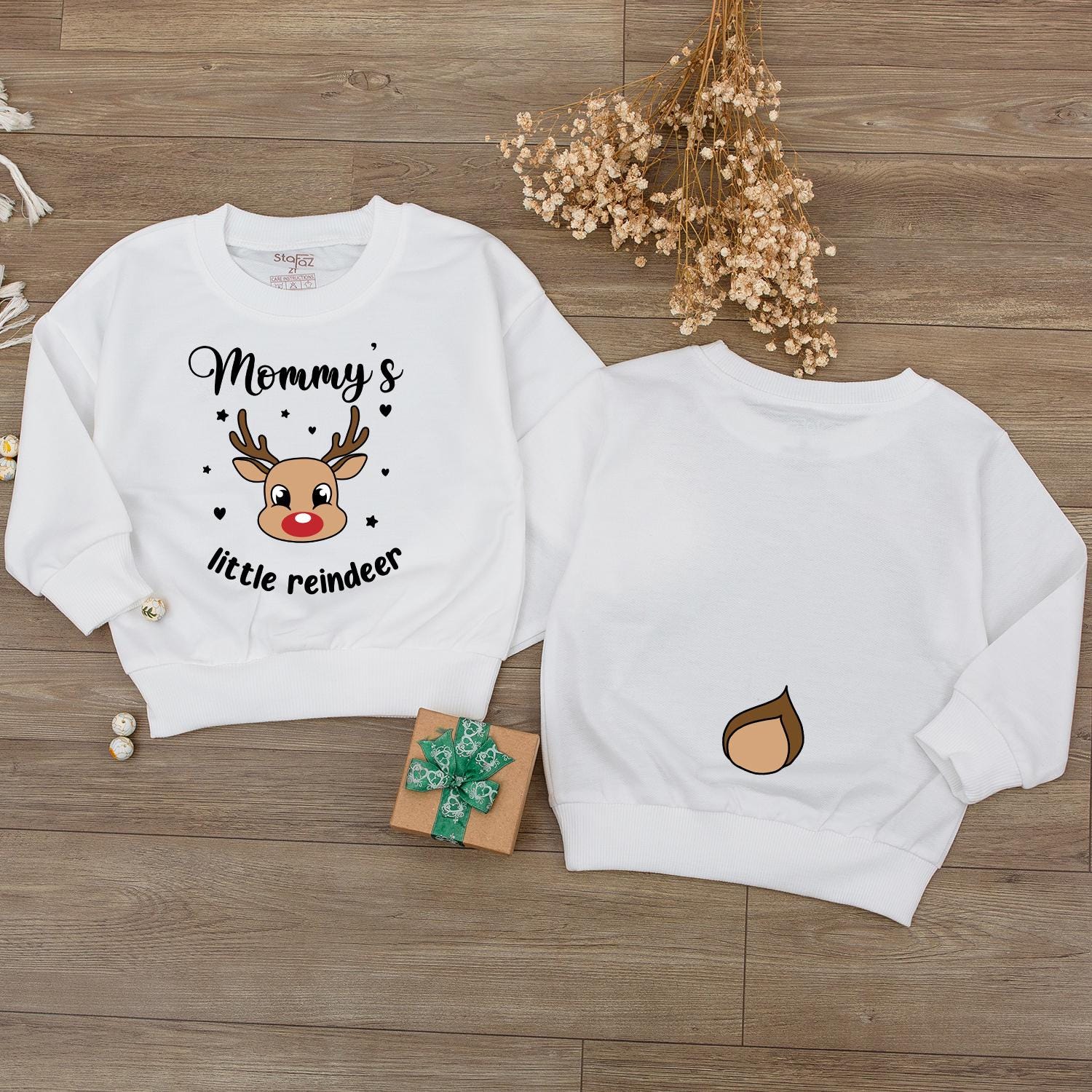 Mommy's Little Reindeer Holiday Outfit! Baby Romper & Kids Shirt Set, Cute Christmas Reindeer Face and Tail Design, Matching Family First Christmas Fun 140
