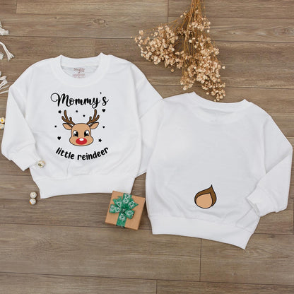 Mommy's Little Reindeer Holiday Outfit! Baby Romper & Kids Shirt Set, Cute Christmas Reindeer Face and Tail Design, Matching Family First Christmas Fun 140