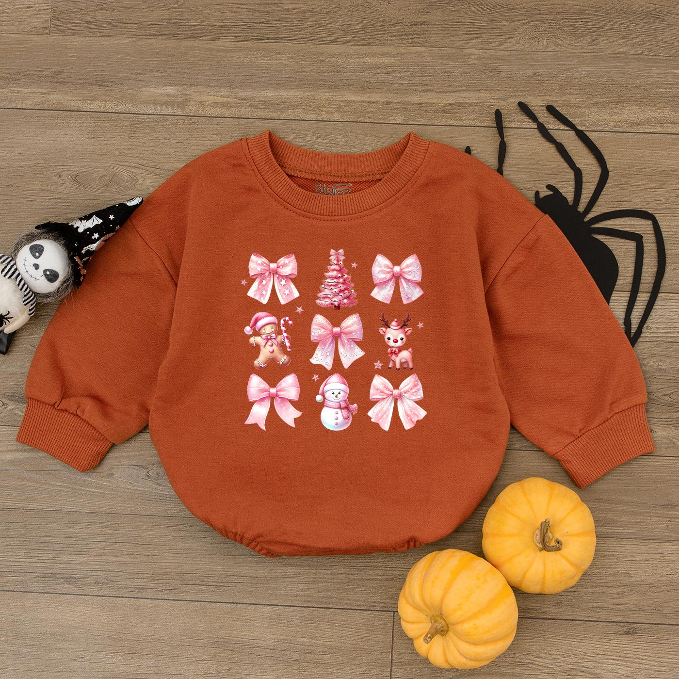 Cute Pink Christmas Girly Bow Gingerbread Man Baby Romper Toddler First Holiday Outfit