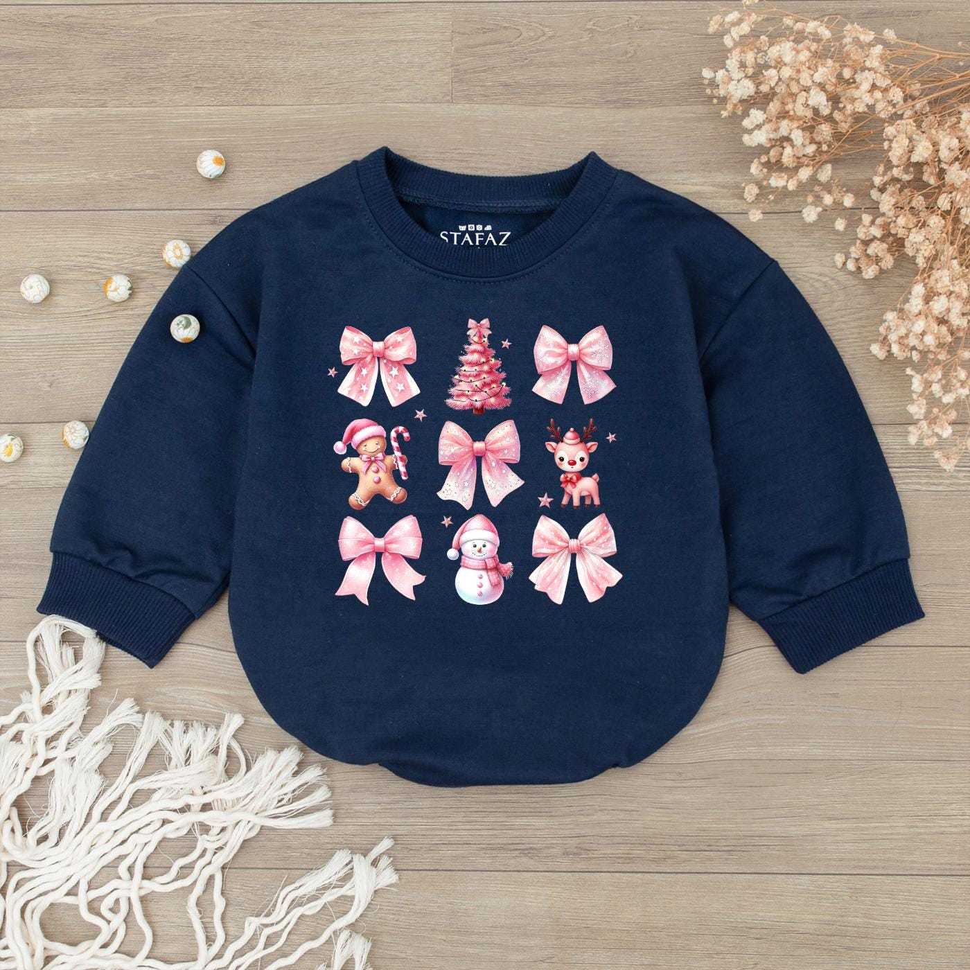 Cute Pink Christmas Girly Bow Gingerbread Man Baby Romper Toddler First Holiday Outfit