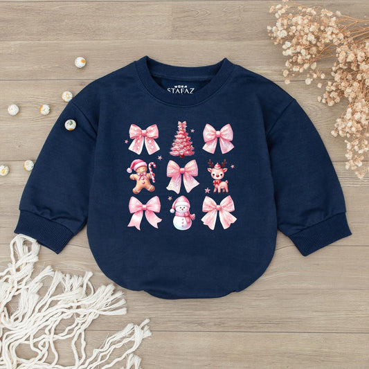 Cute Pink Christmas Girly Bow Gingerbread Man Baby Romper Toddler First Holiday Outfit