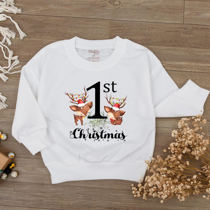 1st Christmas Bodysuit Cute Reindeer Baby Outfit My First Christmas Romper Santa Hat Lights Script Christmas Gift for Toddler
