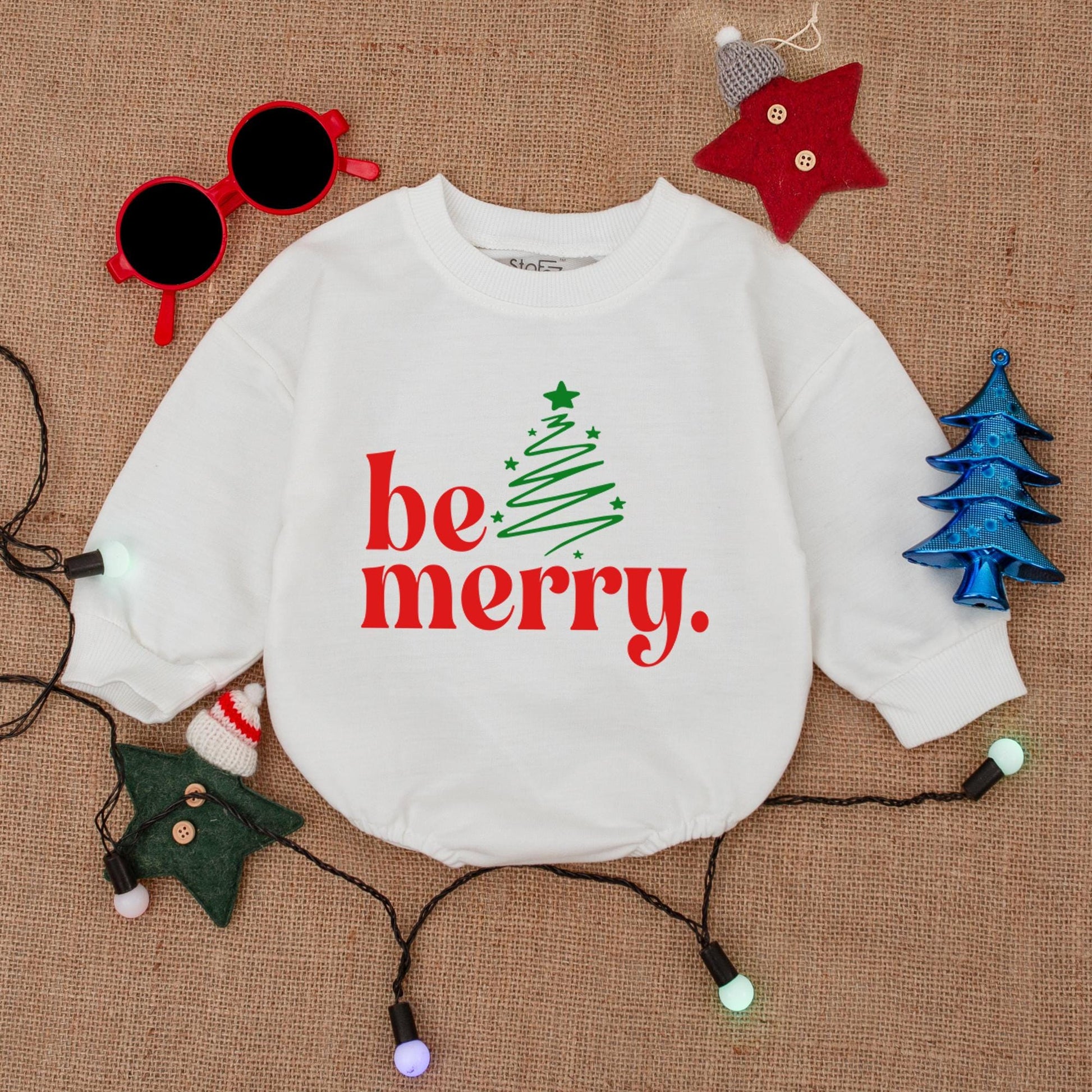 Be Merry Christmas Bubble Romper, Festive Baby Bodysuit with Tree Graphic, Girly Holiday Outfit, Infant Romper Gift, Santa Claus Costume 135 chars