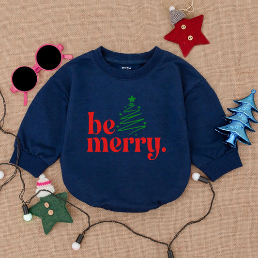 Be Merry Christmas Bubble Romper, Festive Baby Bodysuit with Tree Graphic, Girly Holiday Outfit, Infant Romper Gift, Santa Claus Costume 135 chars